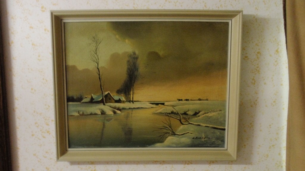 Schilderij op doek E. Braems Winterlandschap, Œuvre originale, Enlèvement ou Envoi, Peinture à l'huile, Paysage