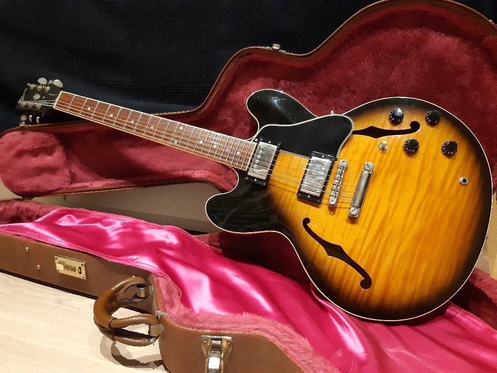 Gibson ES-335 dot Vintage Sunburst (flamed!), Ophalen, Gebruikt, Semi-solid body, Gibson