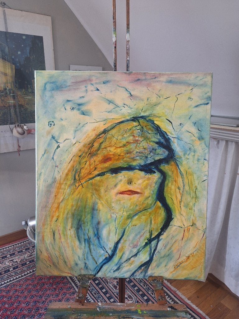 Schilderij olie op doek: Hippie, Portret of Personen, Ophalen of Verzenden, Olieverf, Origineel werk
