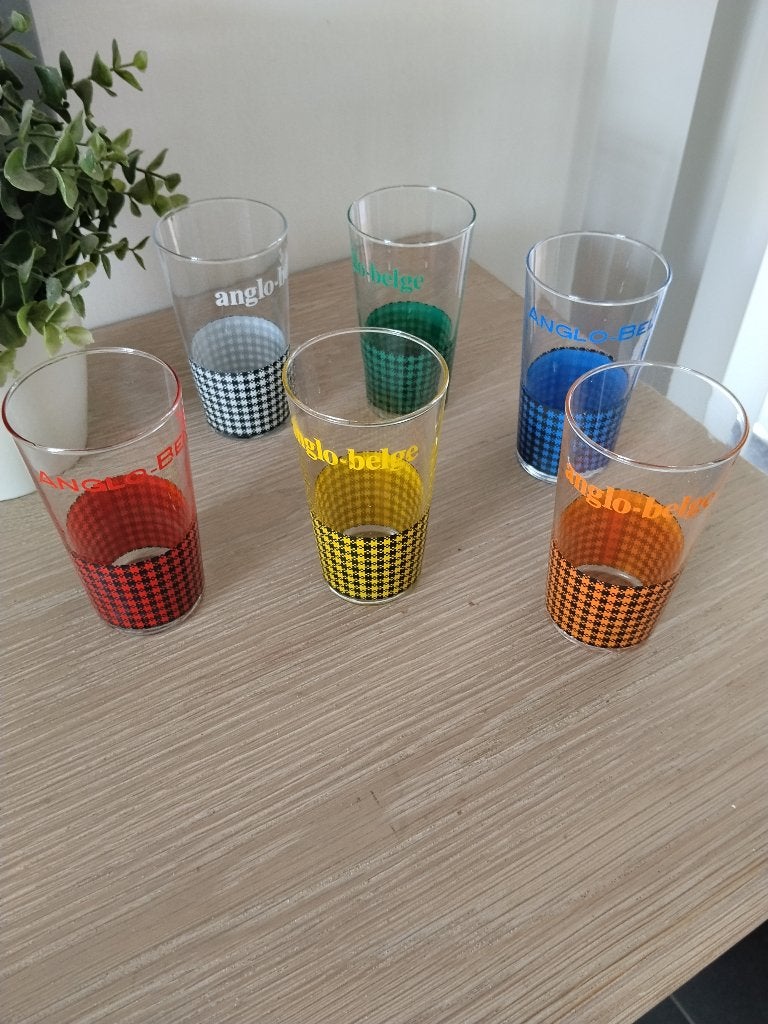 6 vintage Anglo - Belge glazen, Ophalen of Verzenden, Zo goed als nieuw