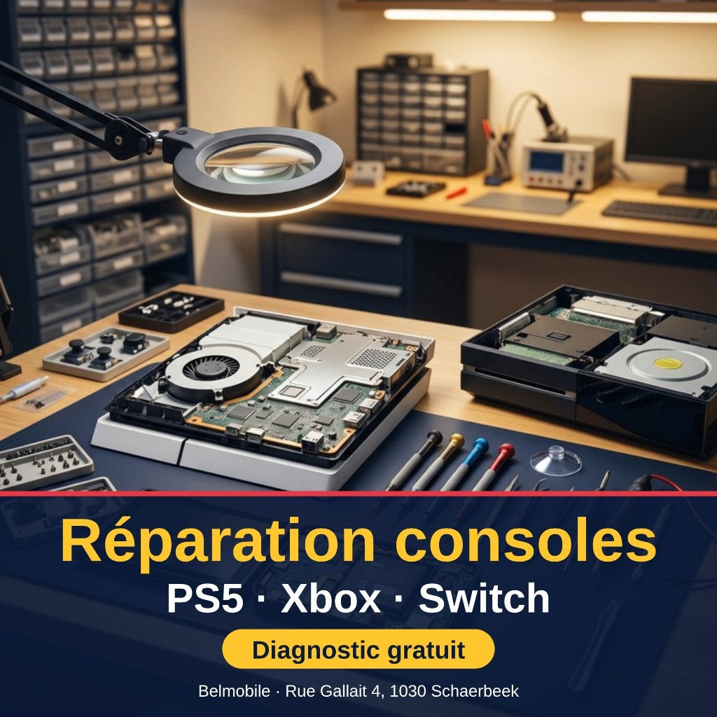 Réparation console PS5, Xbox, Switch – Schaerbeek, Belmobile, Enlèvement, Info@belmobile.be, Rue Gallait 4, 1030 Schaerbeek, Belgique