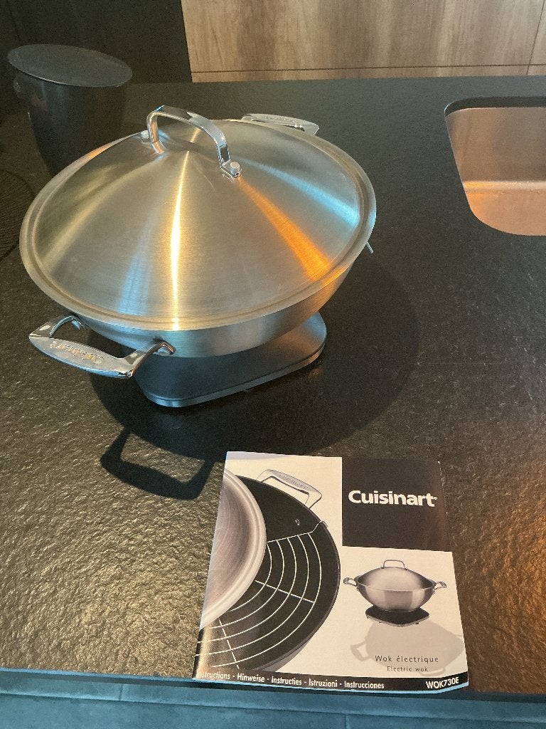 Elektrische wok cuisinart, Huis en Inrichting, Ophalen, Inox, Zo goed als nieuw, Antiaanbaklaag