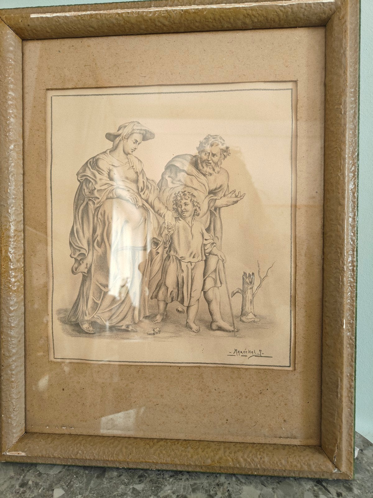 de vlucht naar Egypte, Antiquités & Art, Enlèvement ou Envoi, Dessin au fusain, Signé