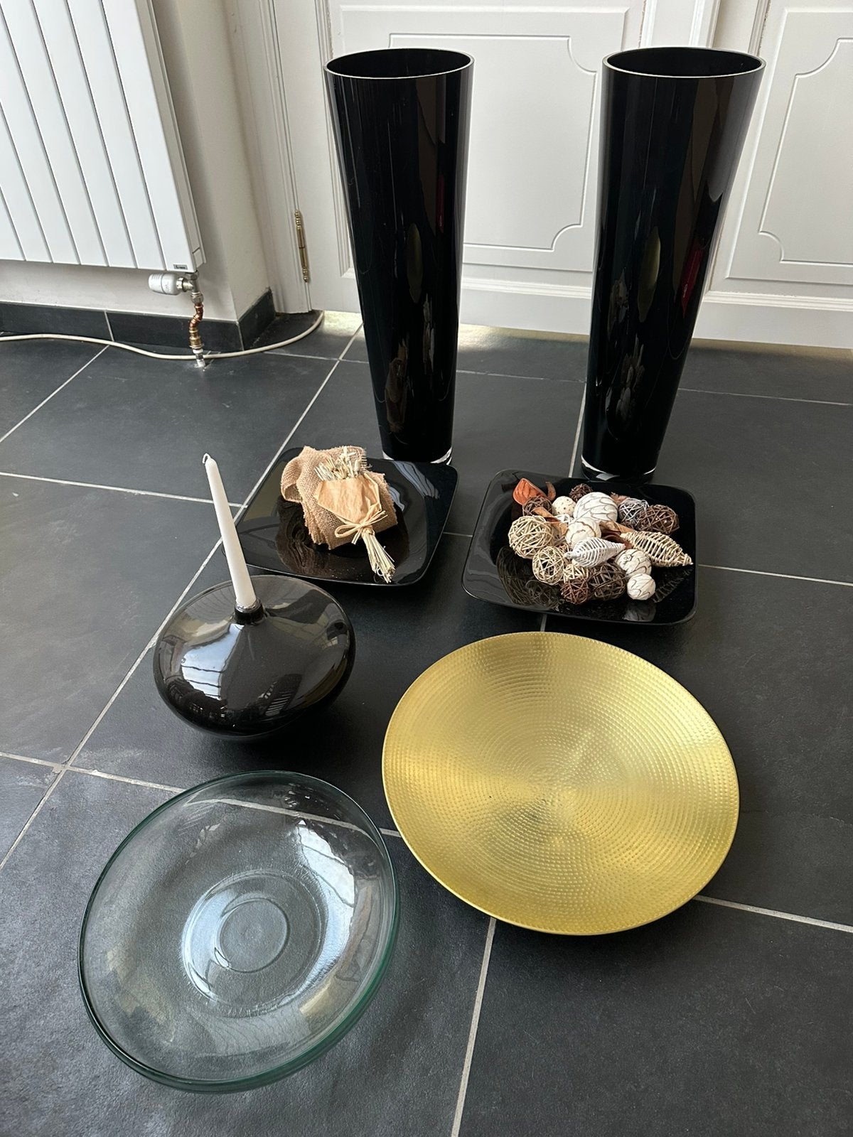 Mooie set woondecoratie (zwart & goud), Ophalen, Inclusief decoratie, Goud, Glas