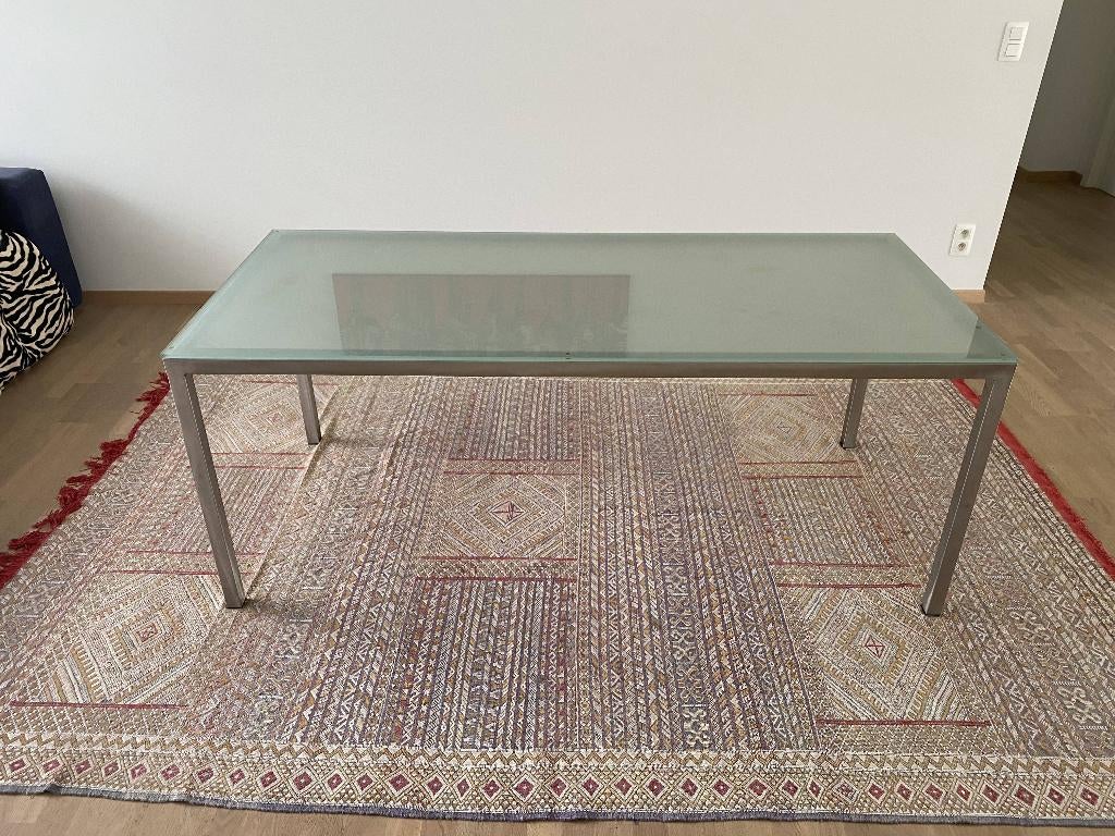 Table Design Conran Shop Paris Verre dépoli et métal brossé, Comme neuf, Enlèvement, Gris, Démontable