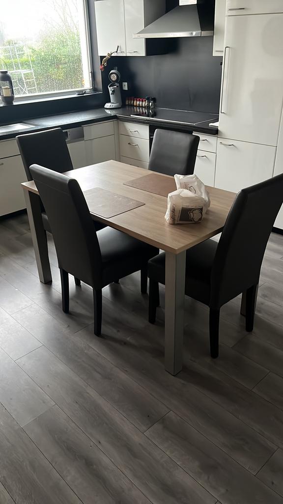 Eettafel + 6 stoelen grijs/bruin complete set b:180cm L:90cm, Ophalen, Zo goed als nieuw