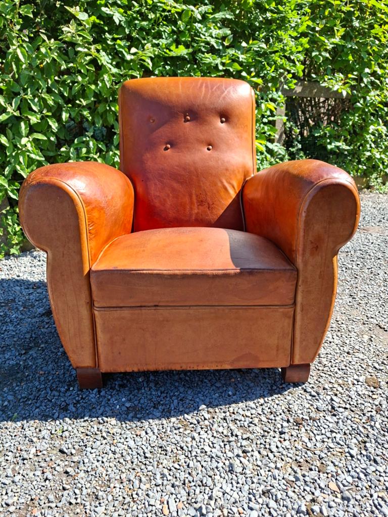 Veritable fauteuil club rénové cuir vintage loft industriel, Enlèvement