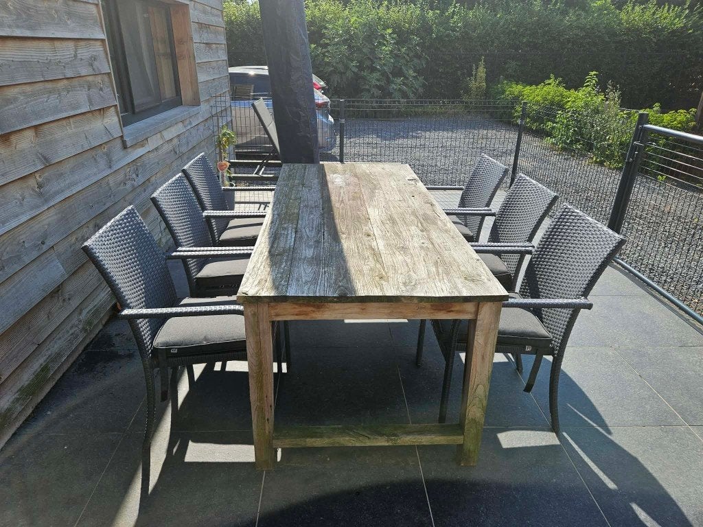 Houten tafel met 6 stoelen, Tuin en Terras, Tuintafels, Ophalen, Gebruikt, Rechthoekig, Hout