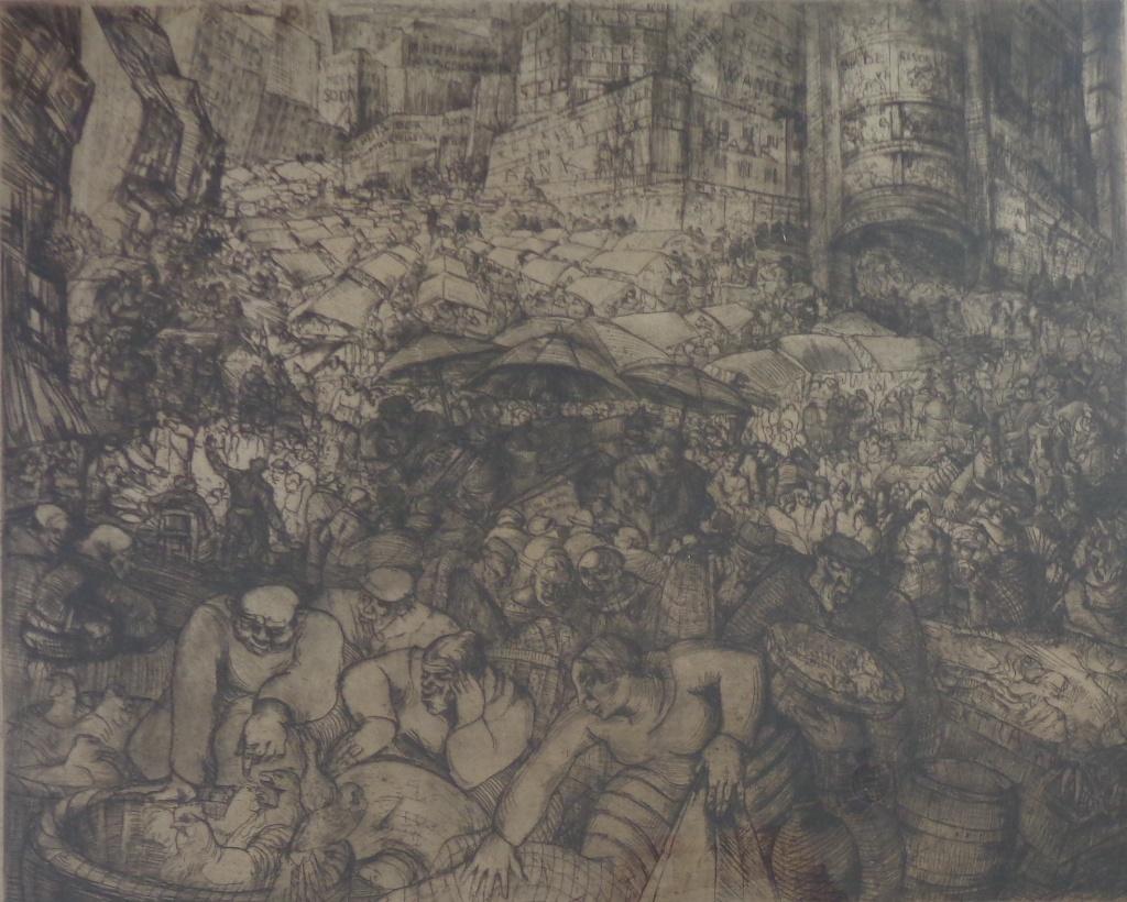 JACQUES BOONEN / MARKT / ZW-W ETS / 77x95cm / KADER / SIG, Enlèvement
