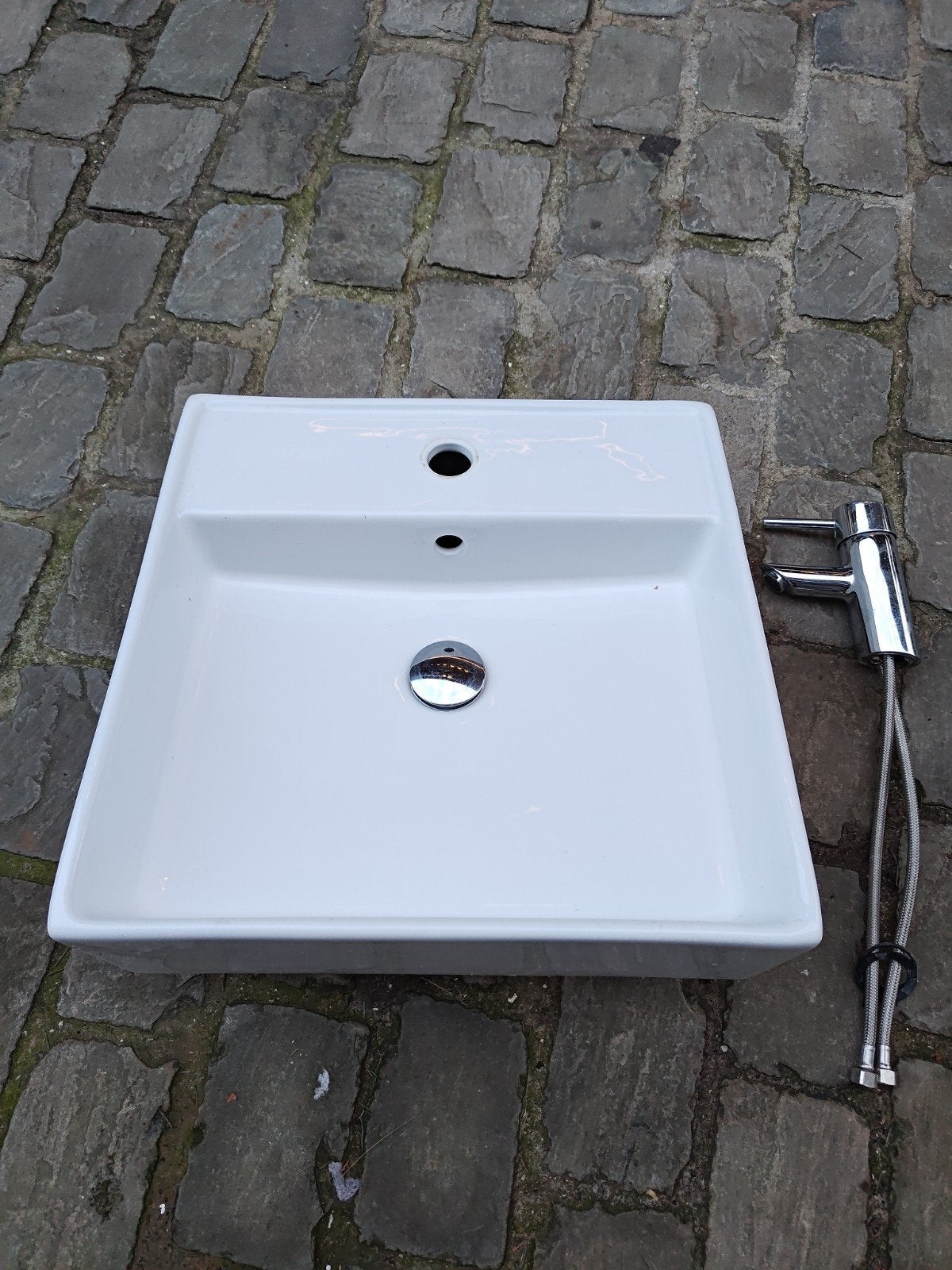 Witte keramische wastafel met Grohe kraan, Enlèvement ou Envoi, Comme neuf, Pierre, Robinet