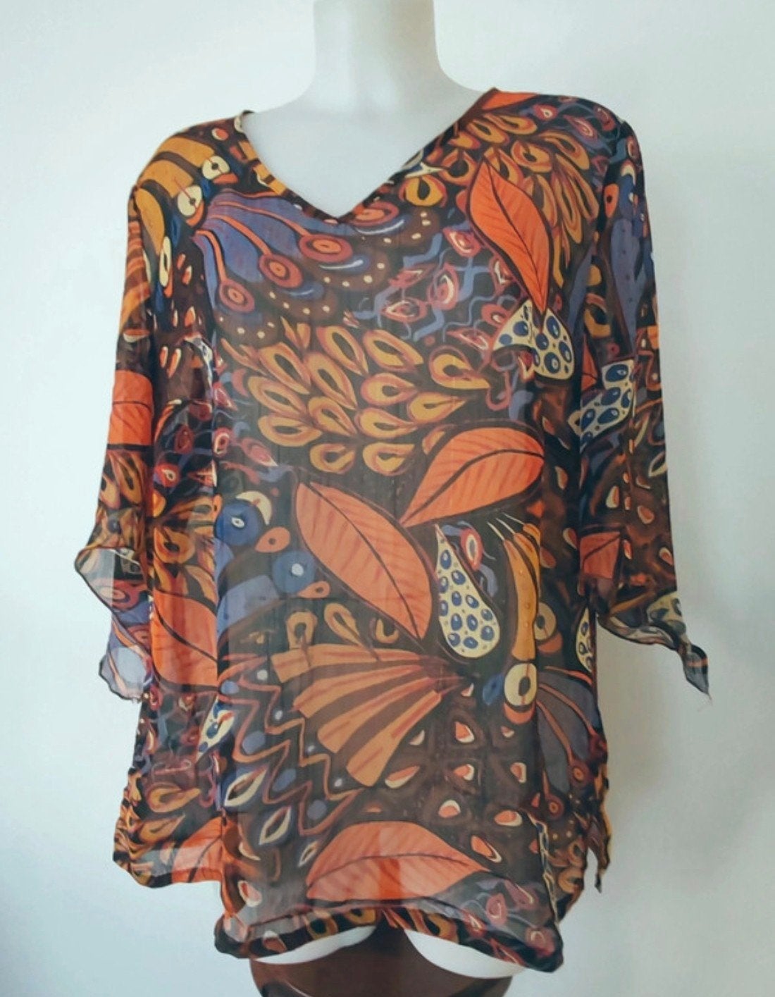 Ongevoerde tuniek in voile maat 44, Kleding | Dames, Grote Maten, Ophalen of Verzenden, Blauw