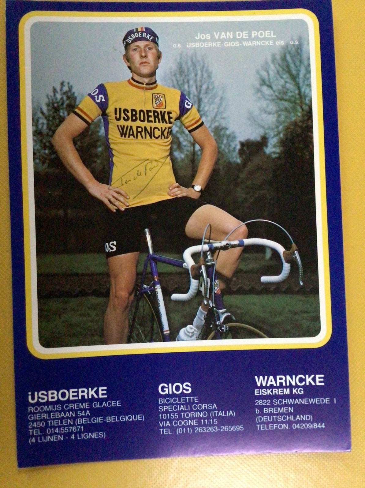 Wielerkaart team gios ijsboerke jos van de poel signe, Ophalen of Verzenden, Zo goed als nieuw