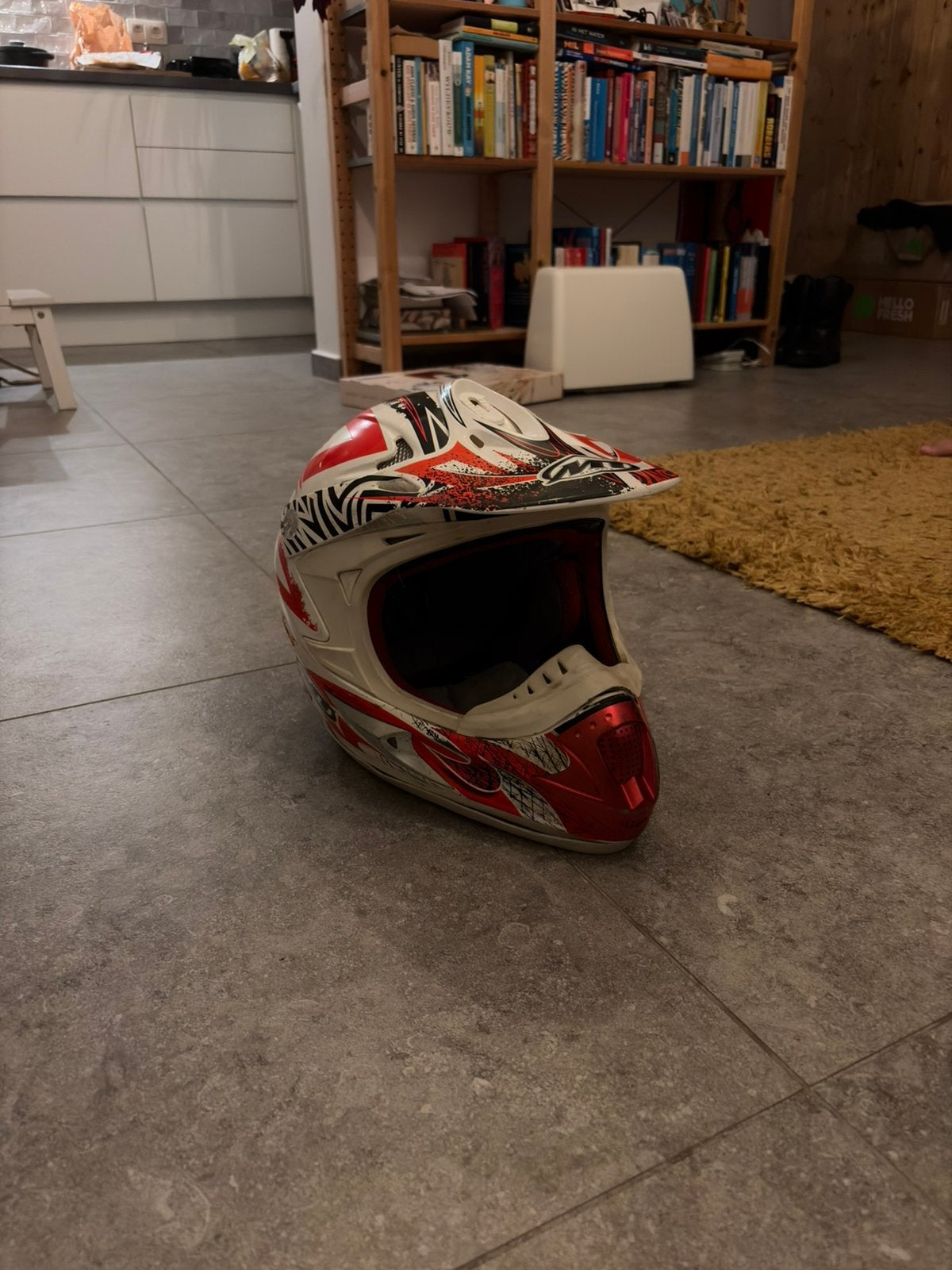 MT Helmets Crosshelm – Wit/Rood Tribal Design, Autres marques, Seconde main, Hommes, L