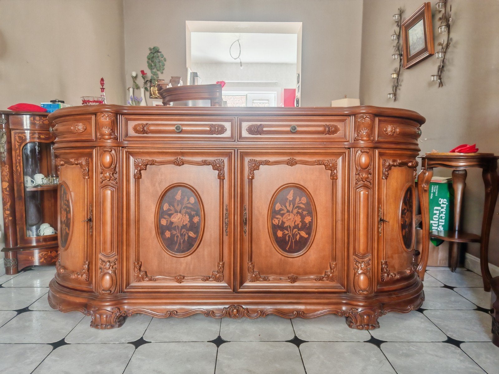 Grand buffet enfilade ancien de style florentin / marqueteri, Maison & Meubles, Enlèvement