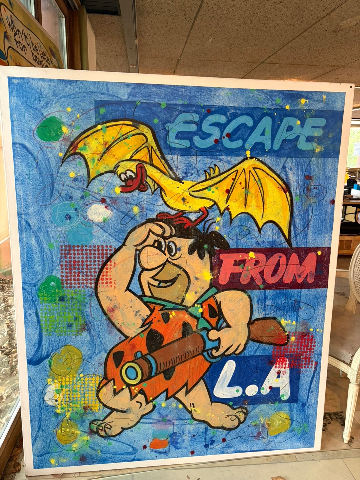 Acryl kunstwerk Flinstones, Enlèvement, Signé, Peinture acrylique, Personnages de BD/dessins animés