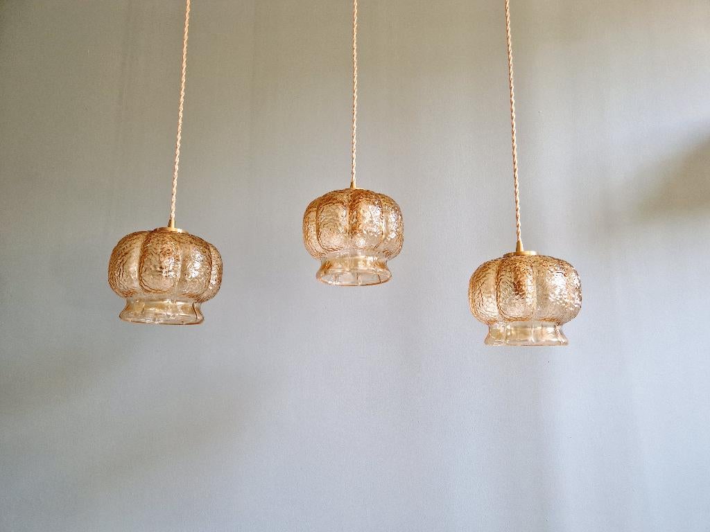 Suspension vintage en verre ambré 1960-70 (5 disponibles), Enlèvement ou Envoi