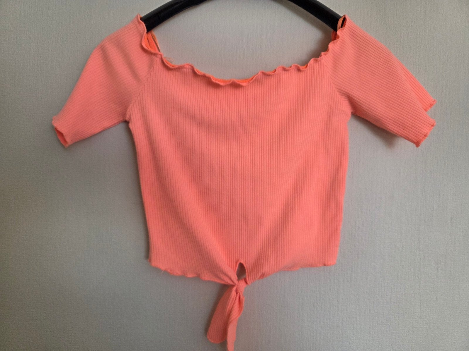 Geribbelde crop top van Bershka, oranje, maat S, Kleding | Dames, Topjes, Oranje, Korte mouw, Maat 36 (S), Gedragen