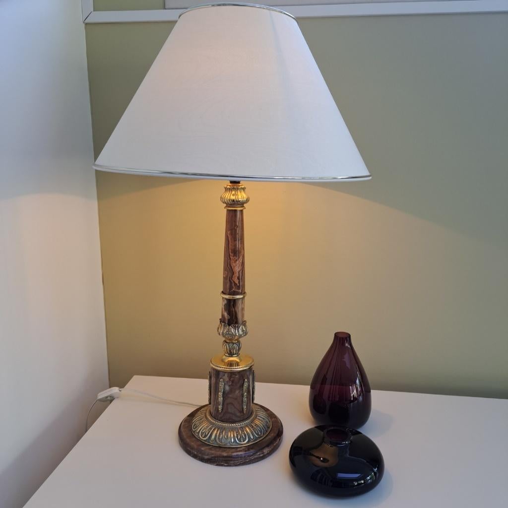 Retro koperen staande lamp met marmeren voet, Antiek en Kunst, Ophalen