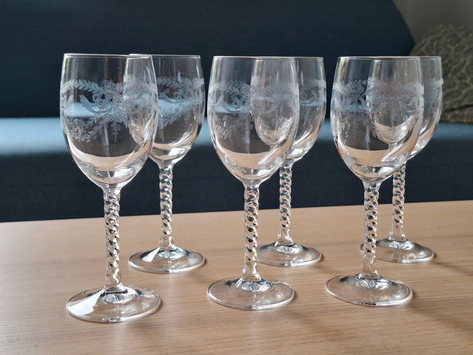 Zes kristallen witte wijnglazen, Franse vintage jaren 60, Ophalen