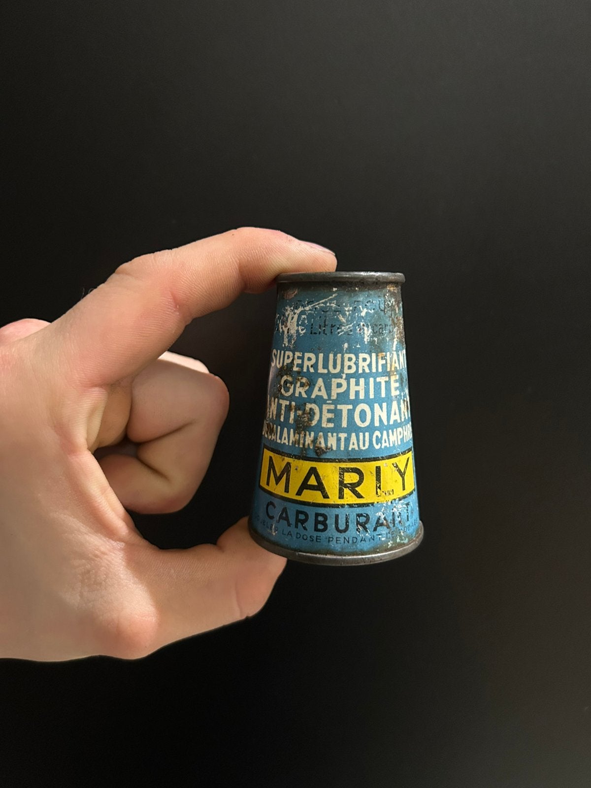 Kleine conische Marly olie blik olieblik oliekan vintage, Ophalen of Verzenden, Zo goed als nieuw