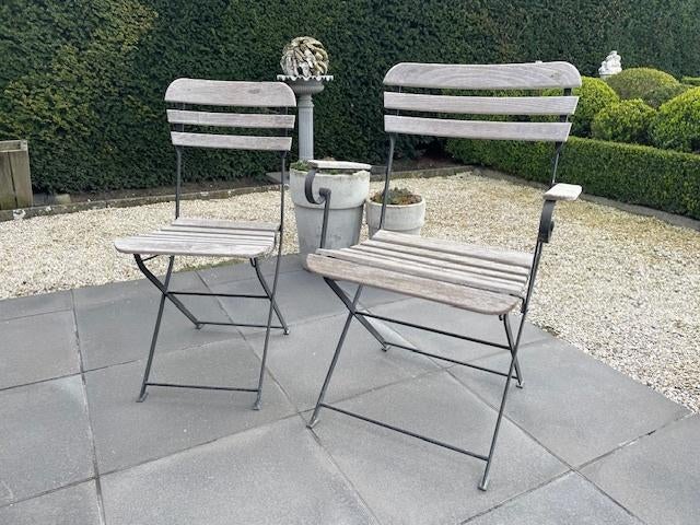 Set van 2 teakhouten tuinstoelen, Tuin en Terras, Tuinstoelen, Ophalen, Gebruikt, Teakhout, Inklapbaar