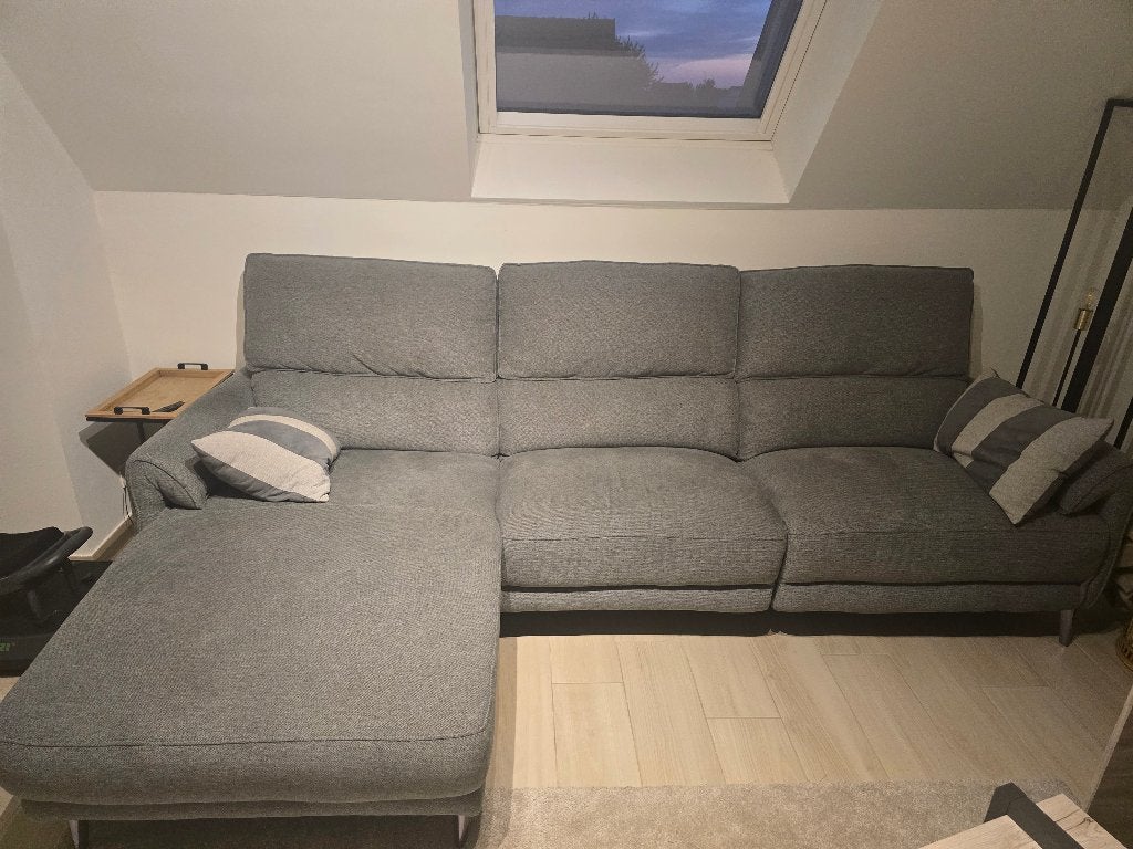 L zetel te koop met elekrtische relax, Ophalen, 250 tot 300 cm, Driepersoons, 75 tot 100 cm