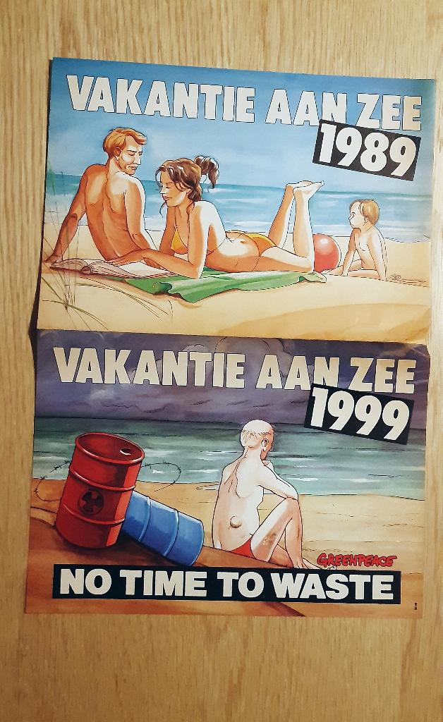 affiche Greenpeace  1989 - 1999 vakantie aan zee olie, Verzamelen, Postkaarten | Dieren, Ophalen of Verzenden, 1980 tot heden