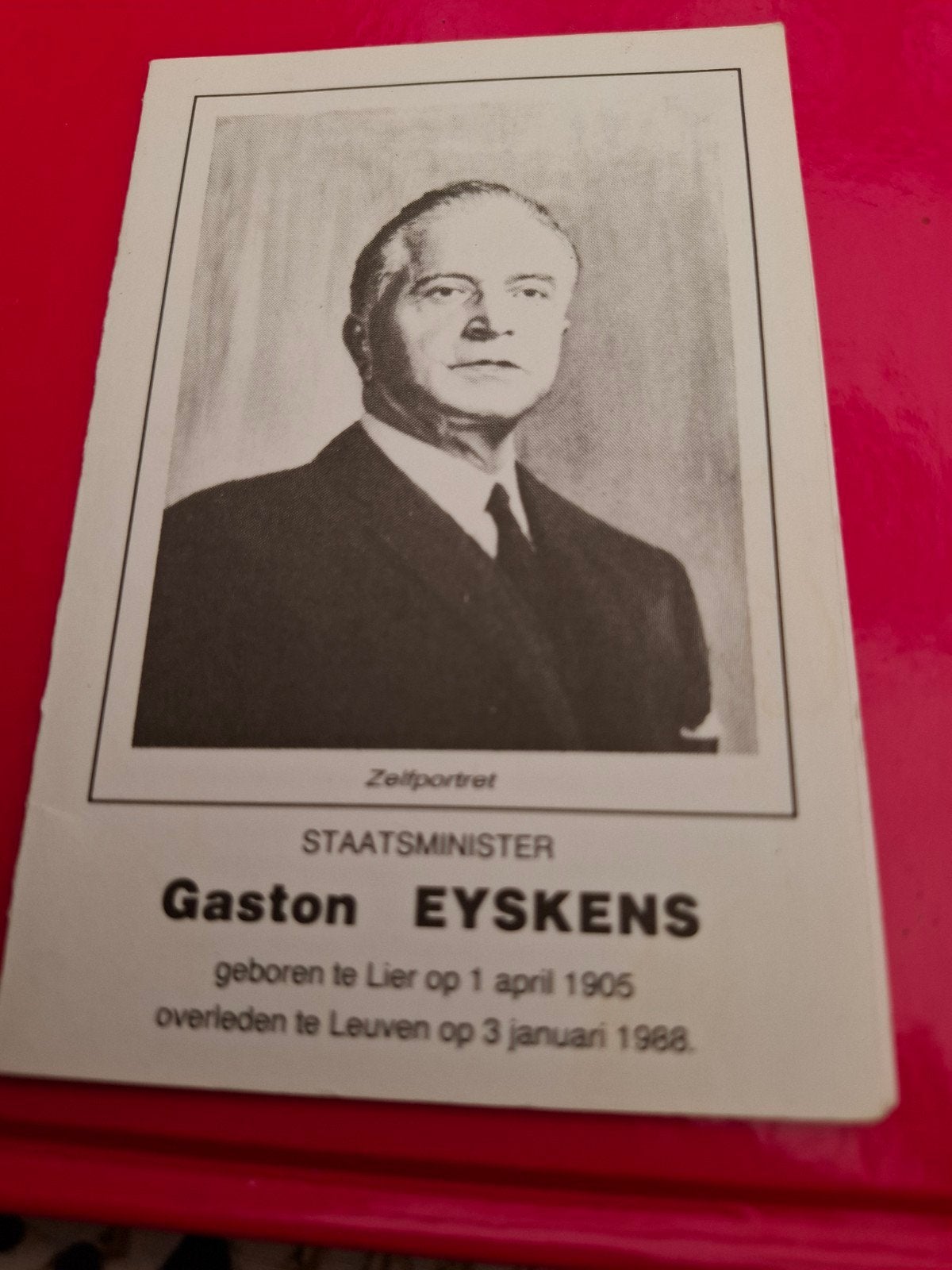 gaston eyskens eerste minister, Ophalen of Verzenden, Bidprentje