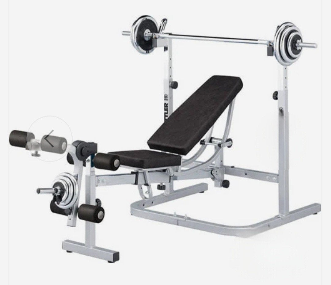 Ketller-bank + stangen + gewichten, Sport en Fitness, Ophalen, Zo goed als nieuw, Benen, Fitnessbank