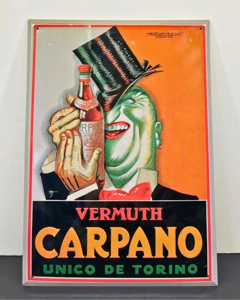 vintage metalen reclamebord - Vermuth Carpano - 25cm x 35cm, Ophalen of Verzenden, Nieuw, Reclamebord