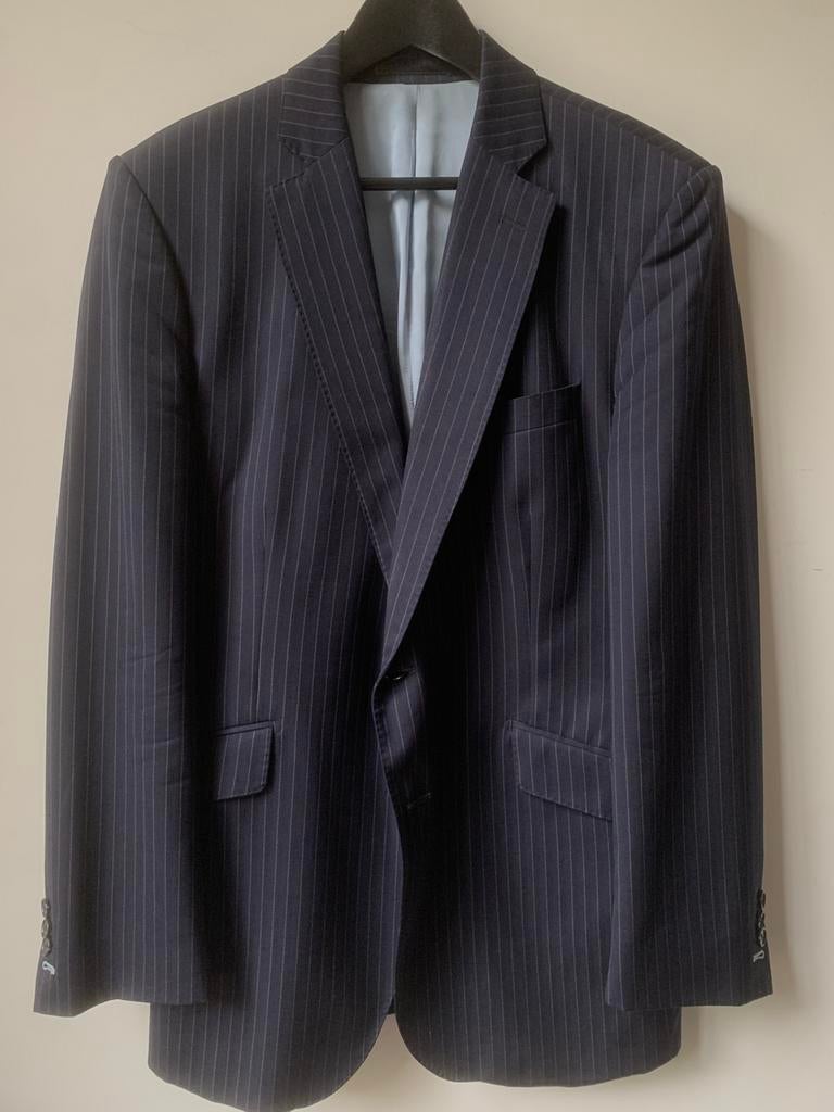 Blauw gestreept colbert op maat - Samson Paris 52, Kleding | Heren, Kostuums en vesten, Gedragen, Blauw, Ophalen of Verzenden