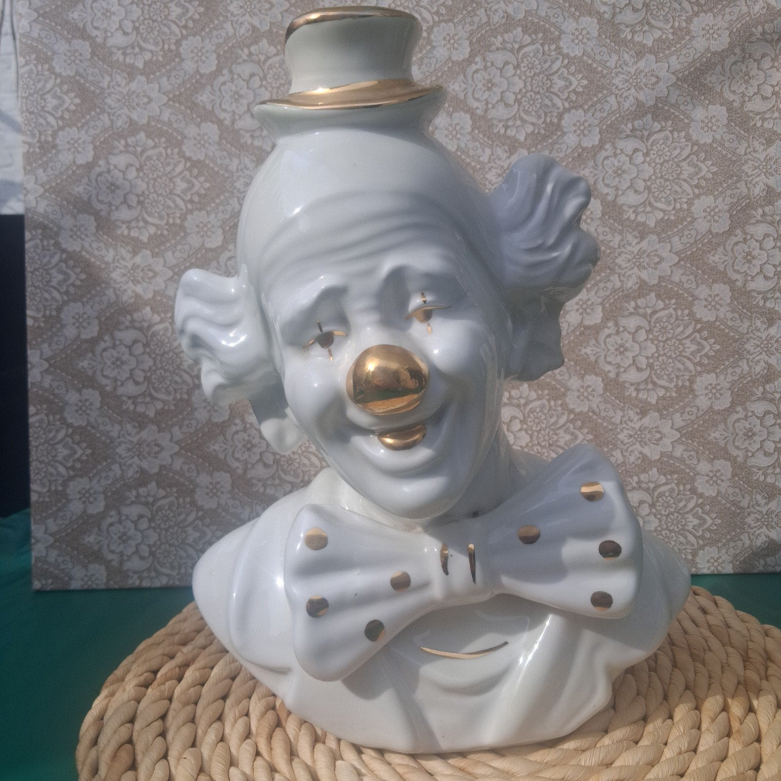 Vintage Porseleinen Clown Buste XL (32 cm) – Wit & Goud, Antiek en Kunst, Ophalen of Verzenden