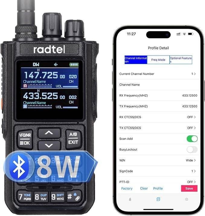Radtel RT-900 8W Full band Ham, met CB TX/RX, Bluetooth., Enlèvement ou Envoi, 5 à 15 km, Avec clip de ceinture, Neuf