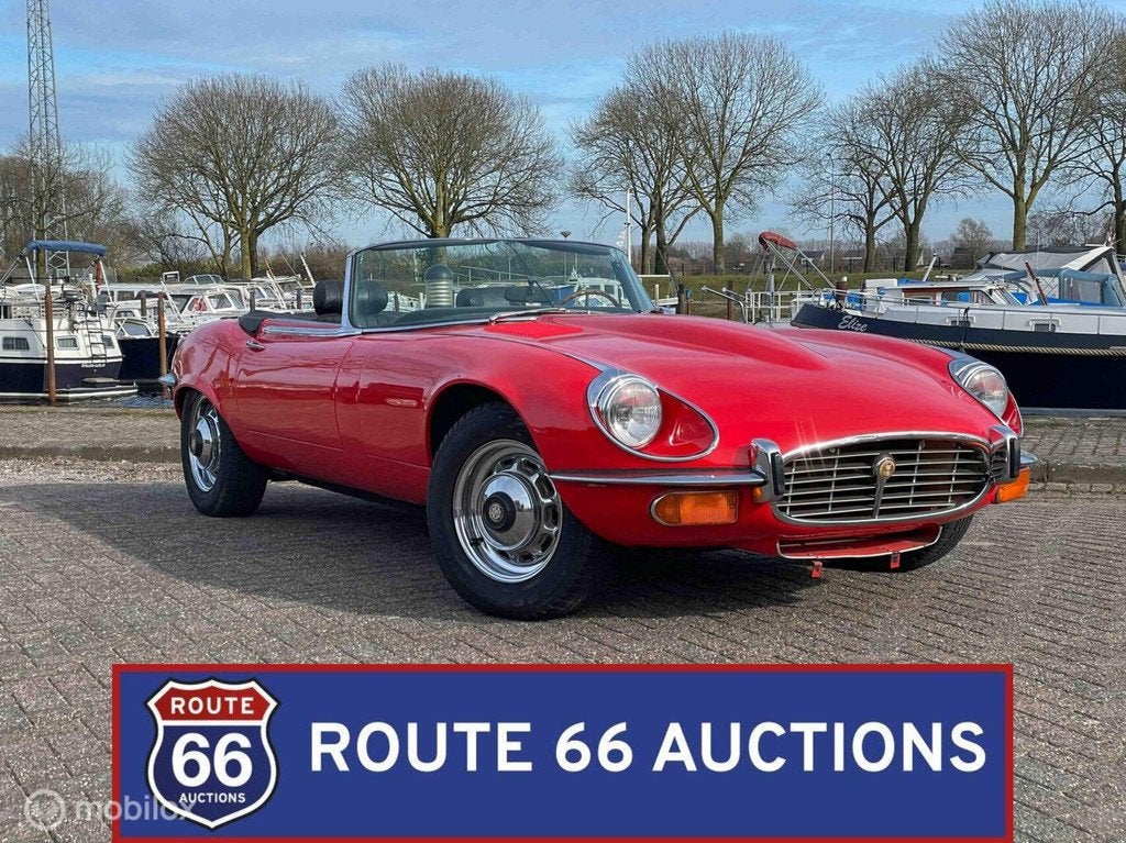 Jaguar E-Type Series 3 Cabriolet | 1971 | Route 66 Auctions, Auto's, Zwart, Bedrijf, Handgeschakeld, Overige carrosserie