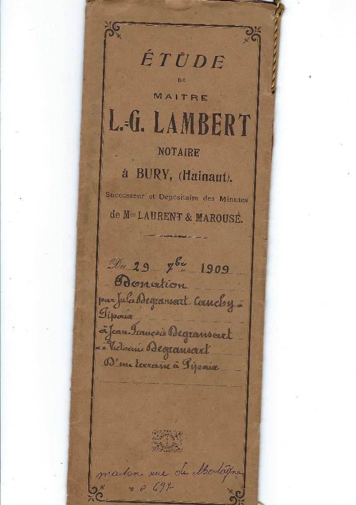 Ancien document notarié 1909, Enlèvement ou Envoi, Utilisé