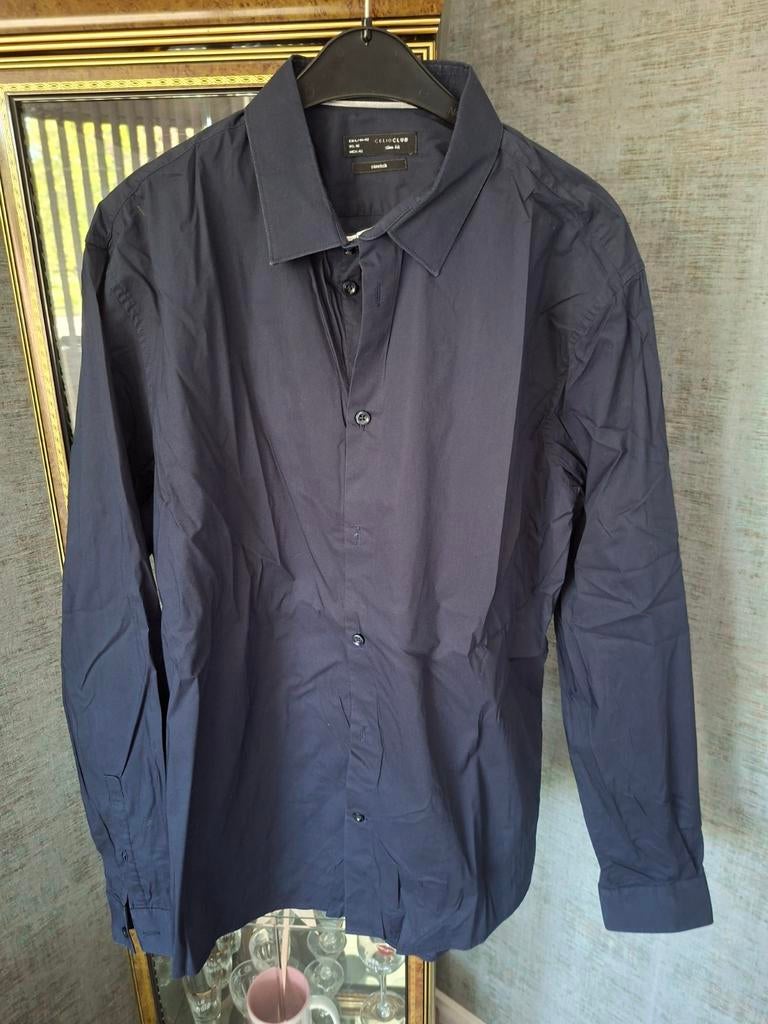 Chemise Slim Fit Celio Club bleu foncé - Taille L (41/42), Tour de cou 41/42 (L), Celio, Enlèvement, Porté
