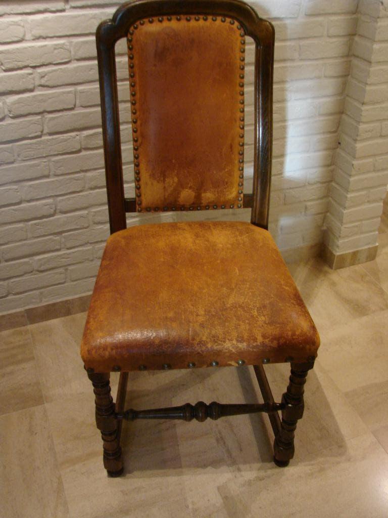 antiek: 4 eiken stoelen met leder, Enlèvement