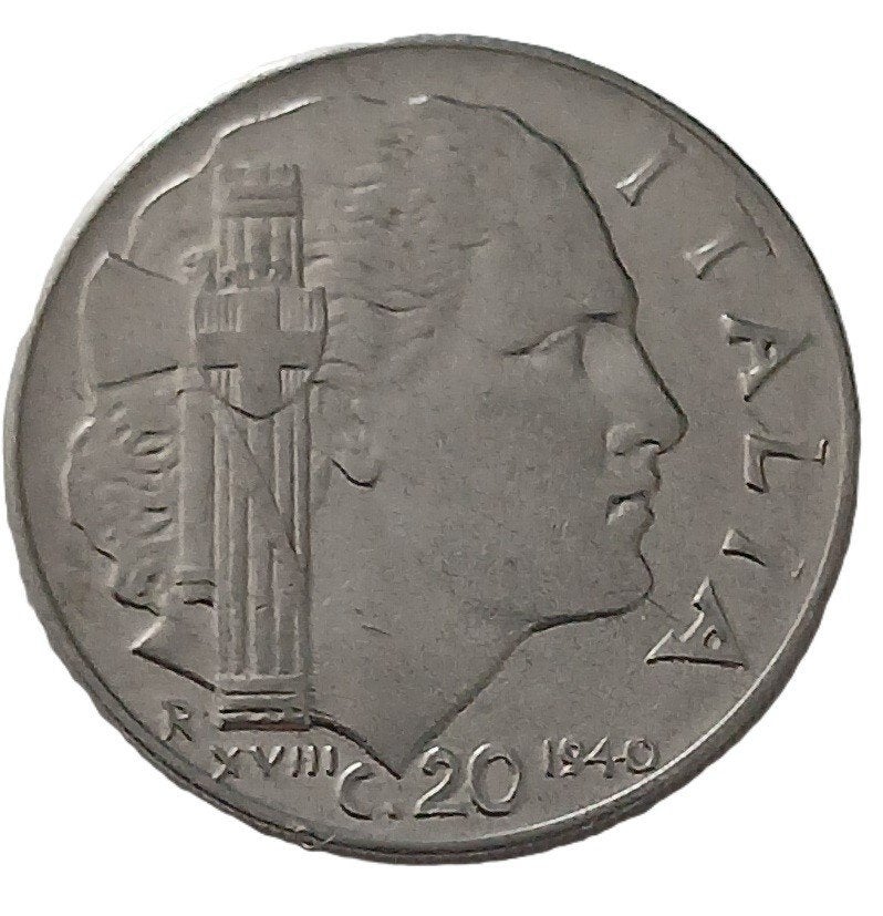 ITALIE 20 centesimi - année 1940 R XVIII magnétique lisse, Envoi, Italie, Monnaie en vrac