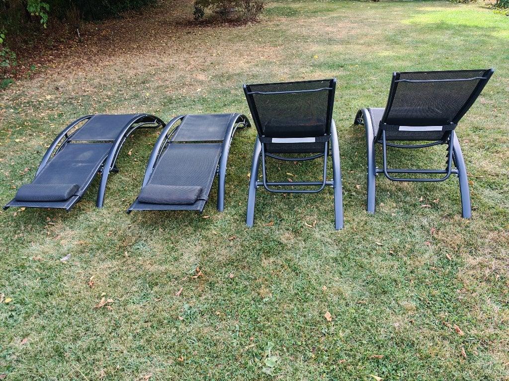 A vendre 4 chaises longues très peu utilisées, Enlèvement, Comme neuf, Aluminium, Réglable