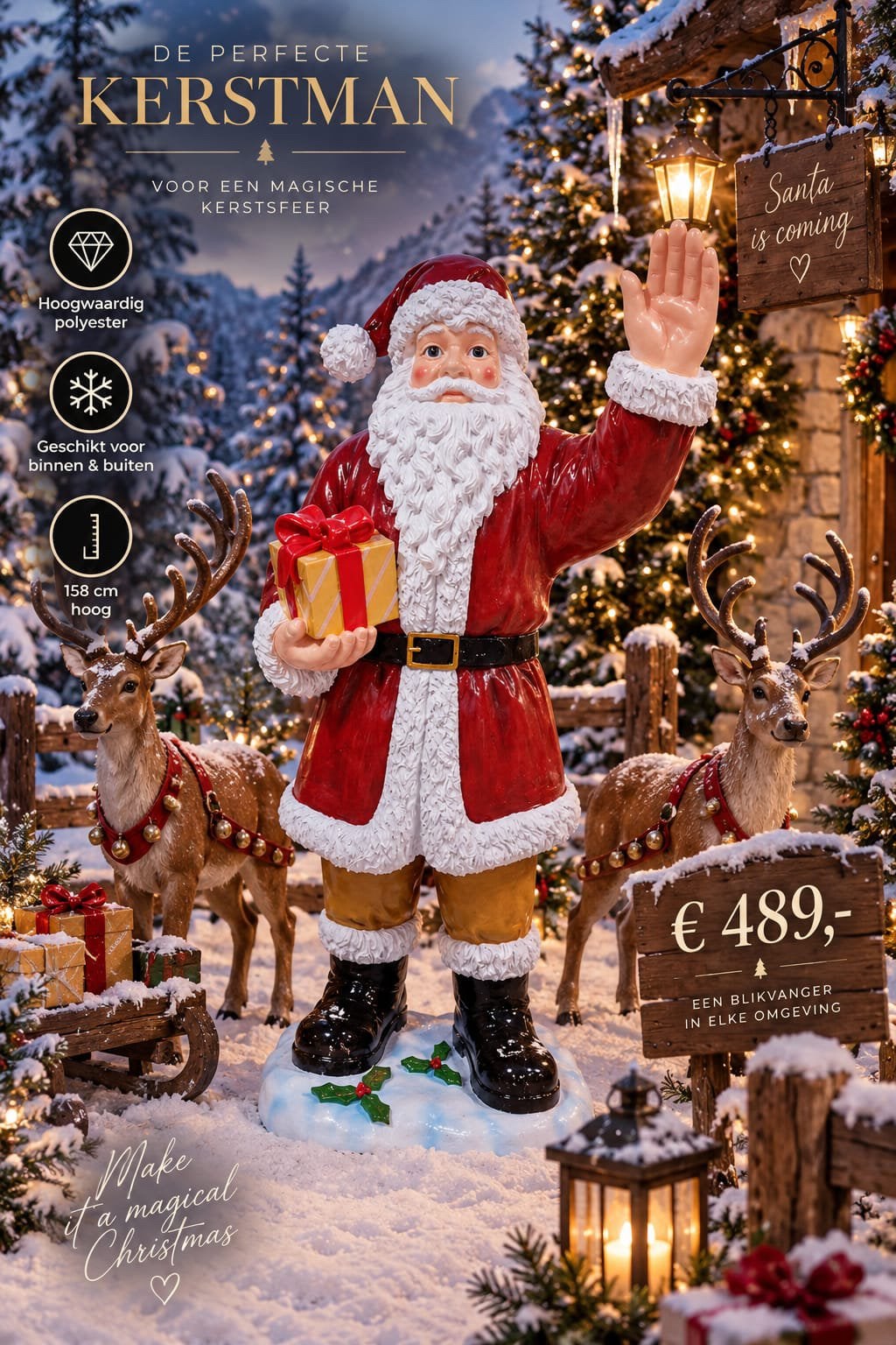 EXCLUSIEVE PRACHTIGE GROTE KERSTMAN – 158 CM, Diversen, Ophalen of Verzenden, Nieuw