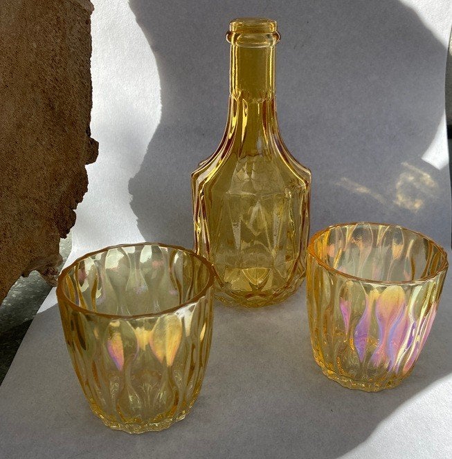 WAXINELICHTJE SET 2 STUKS AMBER Betoverend parelmoer 7,5 cm, Meerkleurig, 7 cm, Nieuw, Ophalen of Verzenden