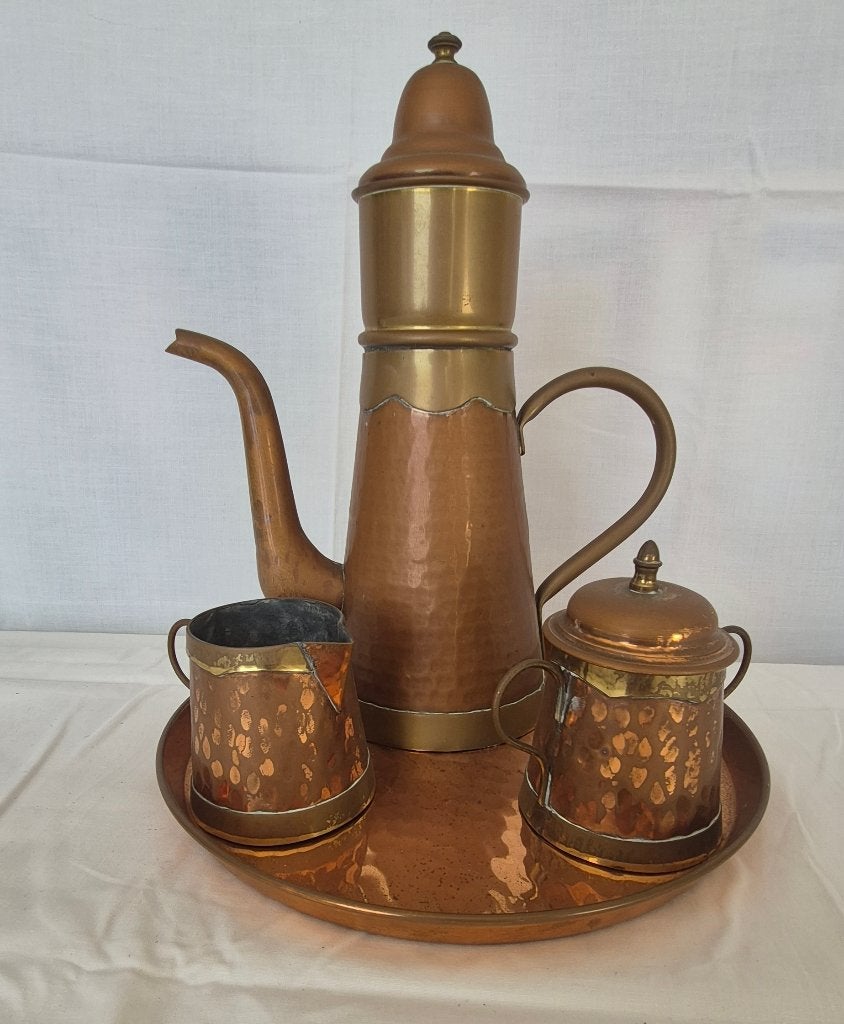 Koperen koffieset met dienblad – Complete set Dinanderie, Enlèvement, Cuivre