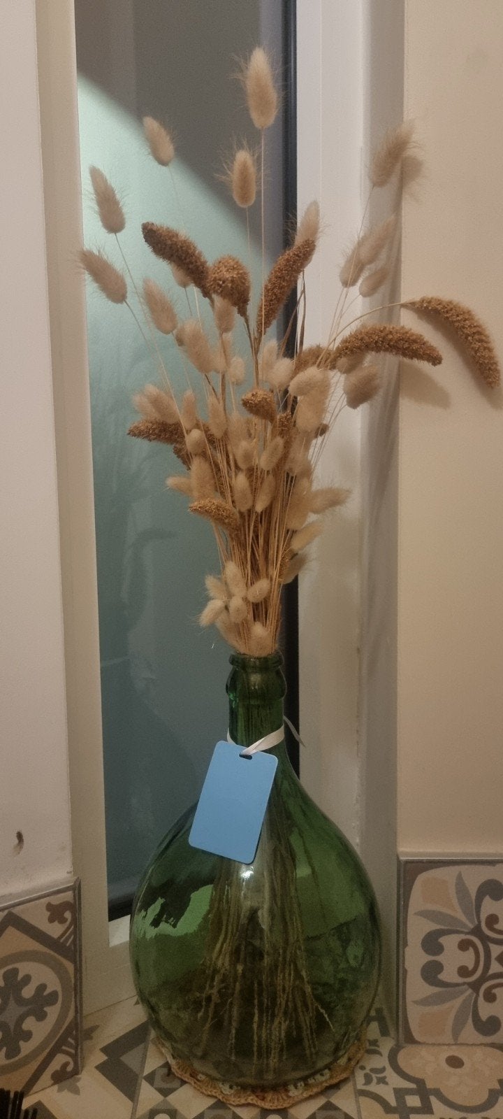 Mooie groene Dame Jeanne / gistfles inclusief droogboeket, Ophalen