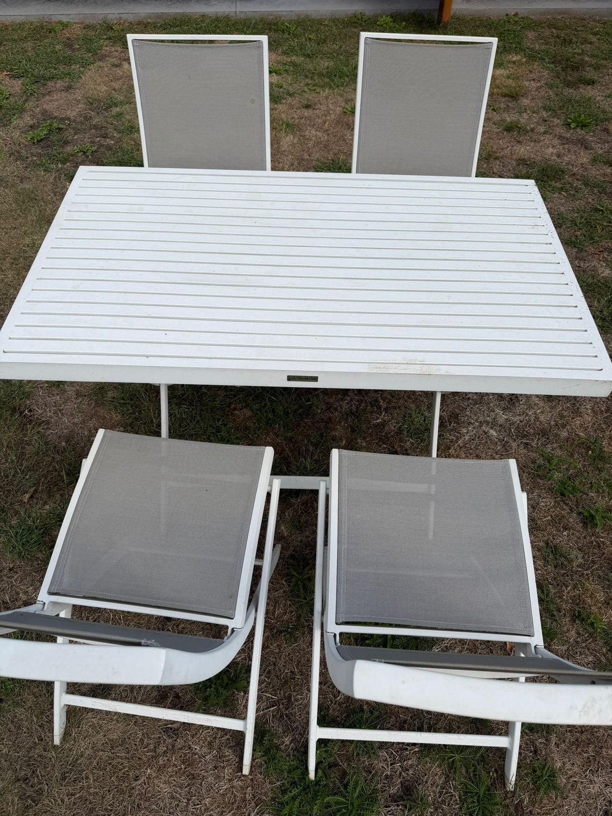 Ensemble de jardin en aluminium blanc avec 4 chaises, Enlèvement, Utilisé, Rectangulaire, Aluminium