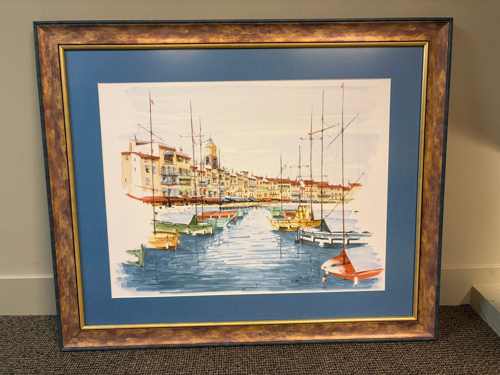 Aquarel saint tropez, Antiek en Kunst, Kunst | Schilderijen | Klassiek, Ophalen, Maritiem / water, Doek, Realistisch