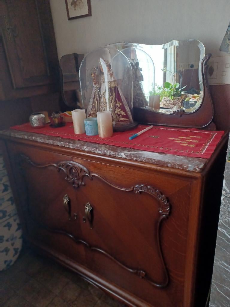 Antieke eetkamerkast en tafel met 6 stoelen, Antiek en Kunst, Ophalen