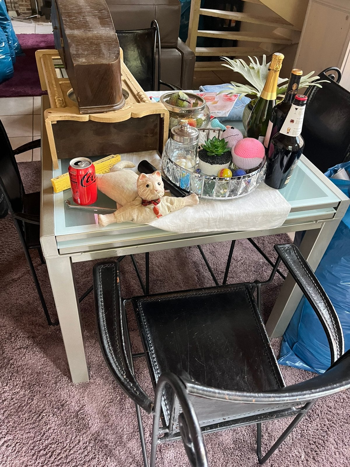 glazen uitschuifbare tafel, Huis en Inrichting, Ophalen, Gebruikt, 50 tot 100 cm, 150 tot 200 cm