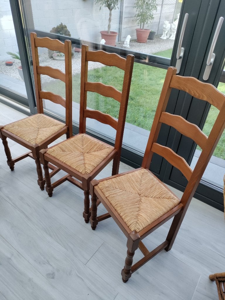Chaises avec fond en paille (4), Maison & Meubles, Brun, Enlèvement, Utilisé, Bois