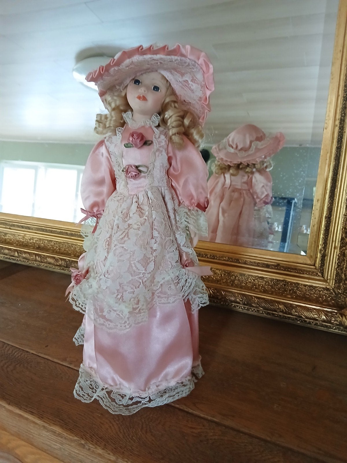 Prachtige Vintage Porseleinen Pop (42 cm) – Roze Victoriaans, Enlèvement, Poupée