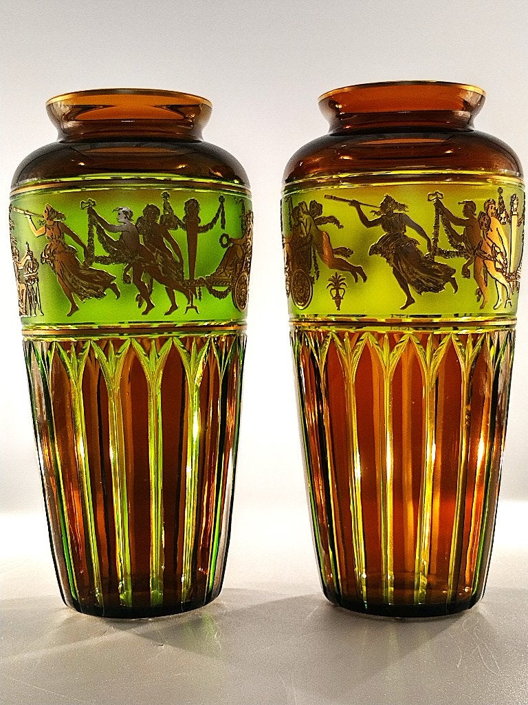 Paar vazen Viennois Val Saint Lambert, Antiek en Kunst, Antiek | Glaswerk en Kristal, Ophalen of Verzenden